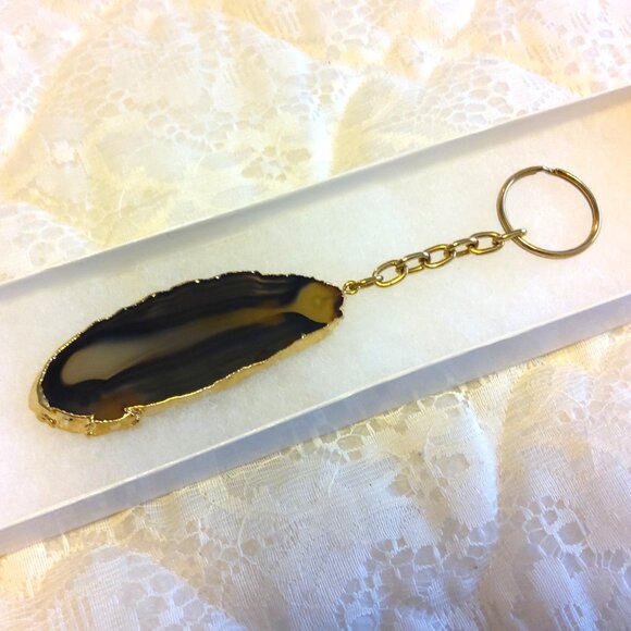 Vintage Gemstone Keychain Elegant Gold Tone Metal Pendant - Picture 6 of 8